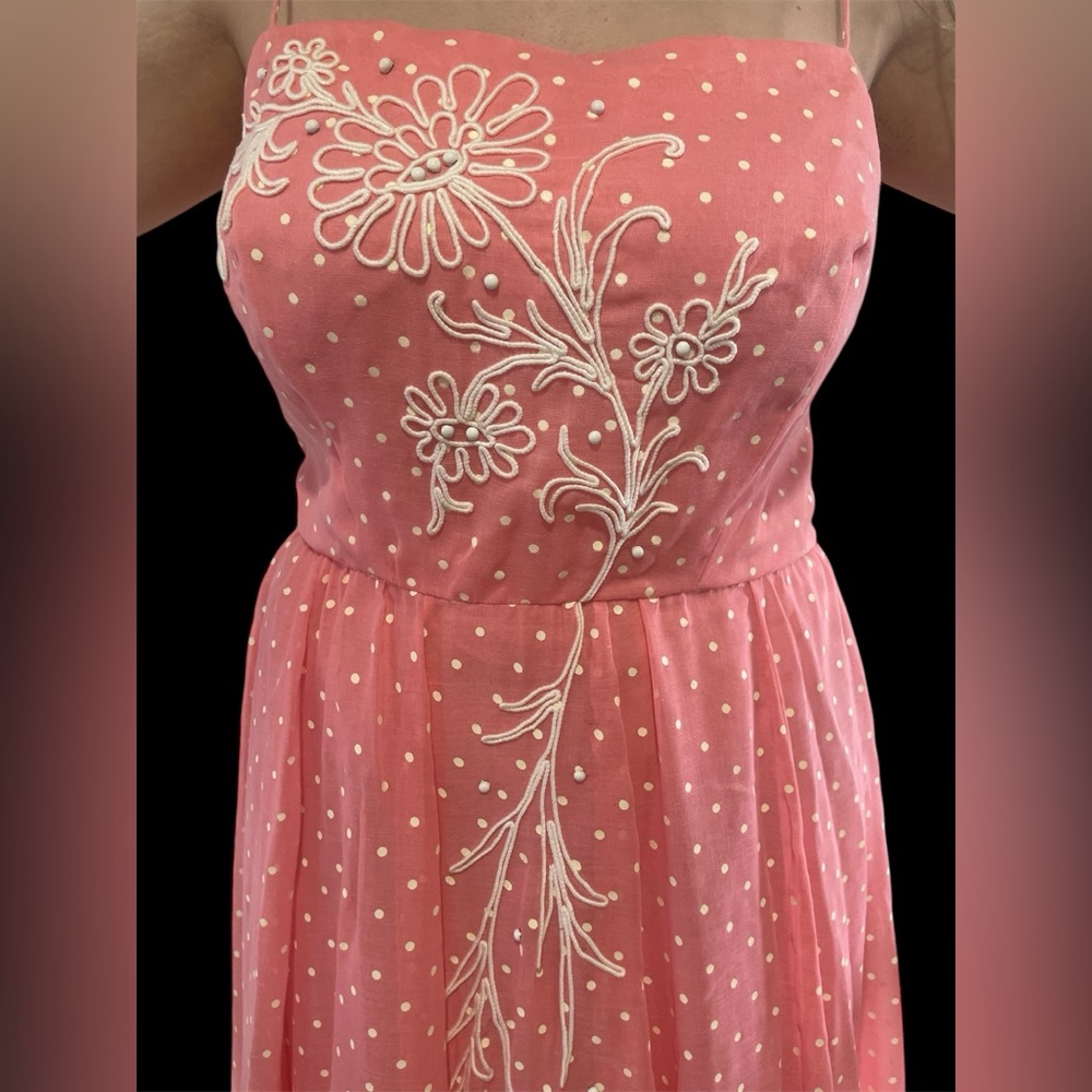 NOS 1950’s Vintage maxi Embroidered polka dot Prom Dress - Picture 2 of 9